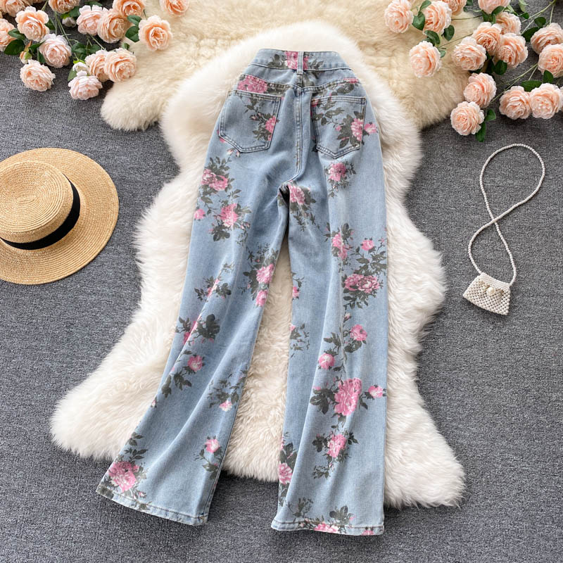 Blue printed denim trousers    S462