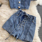 Stylish two-piece suit denim tops + short lace up shorts  S59