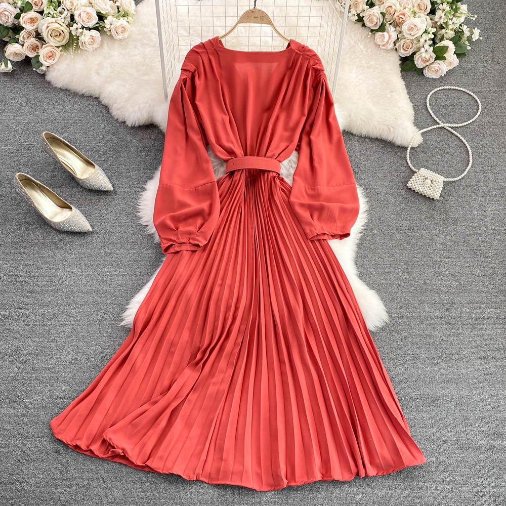 Simple v neck long sleeve dress fashion dress    S184