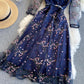 Blue lace short A line dress fashion girl dress    S101