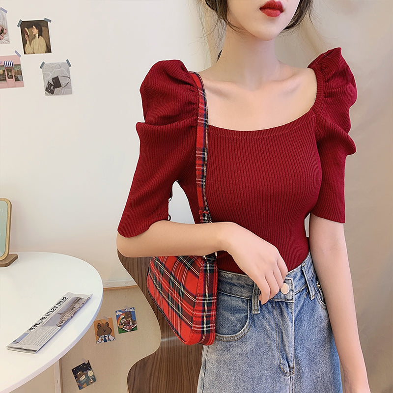 Cute round neck knitted top    S46