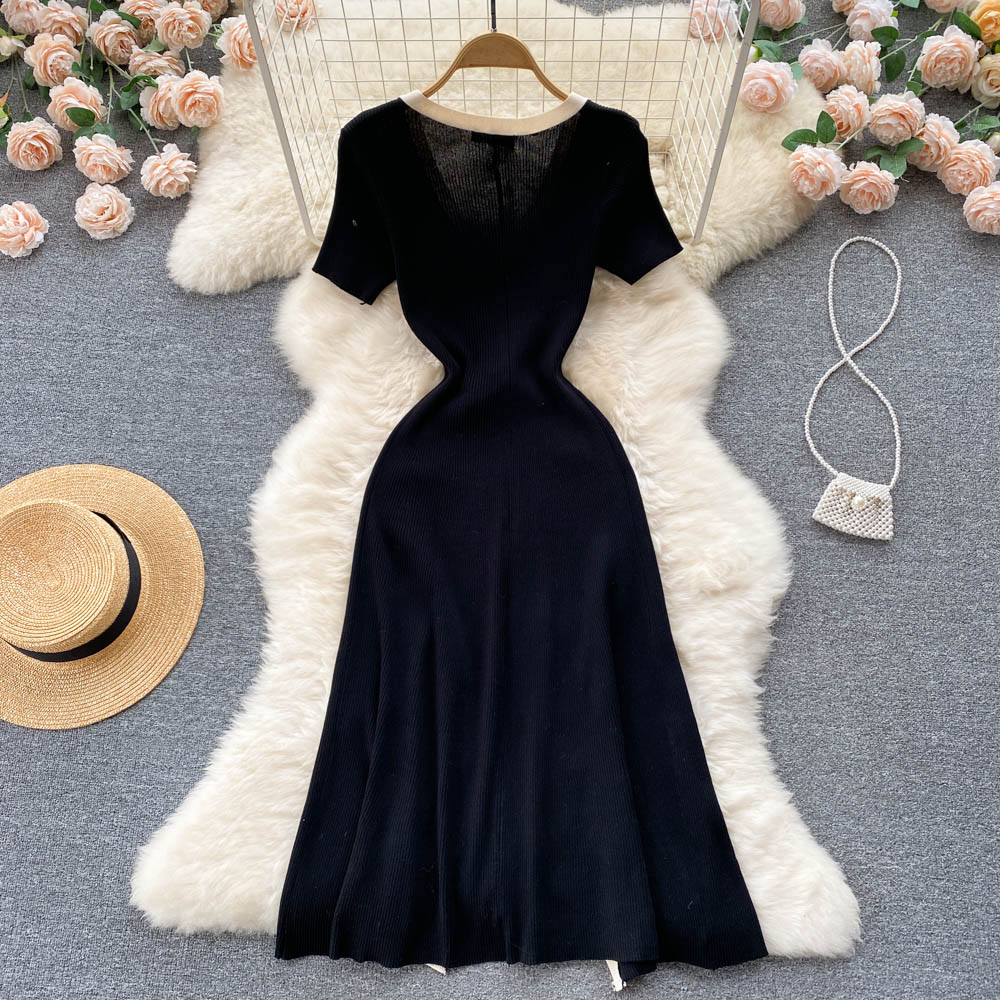 Black V-neck short dress fashion dress     S283