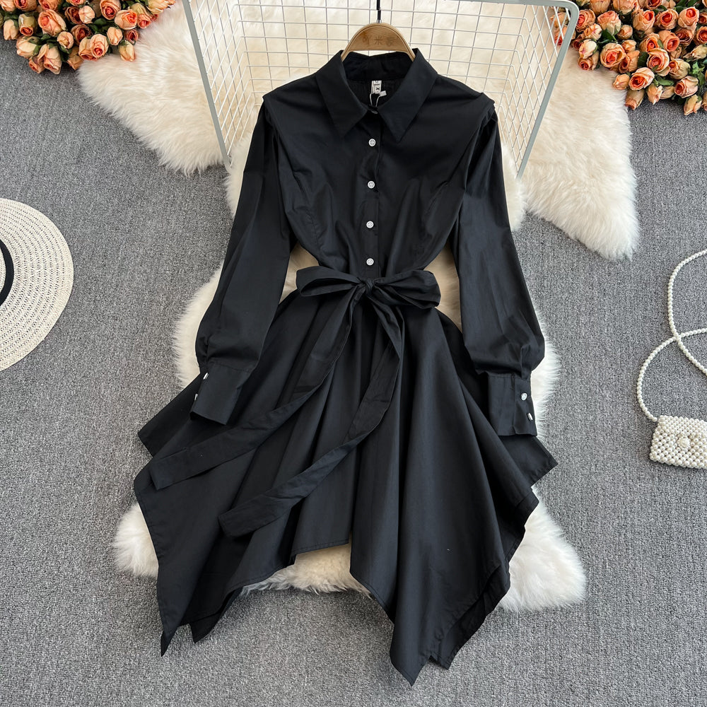 Fashion Irregular Long Sleeve Shirt Dress      S230