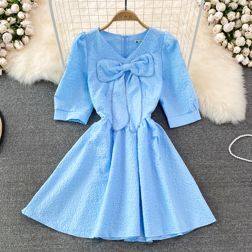 Sweet bow short dress A line fashion dress    S383