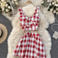 Stylish plaid two pieces sets   S58