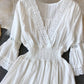 A line white hollow lace dress summer dress    S132