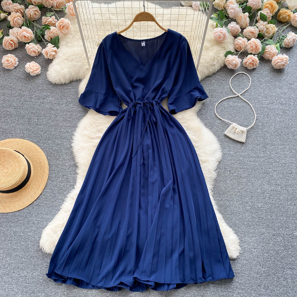 Simple v neck A line dress fashion dress     S347