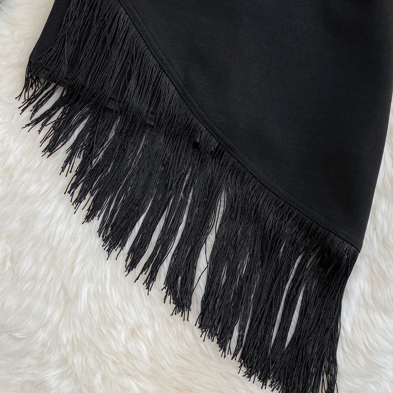 Black fringed irregular skirt    S478