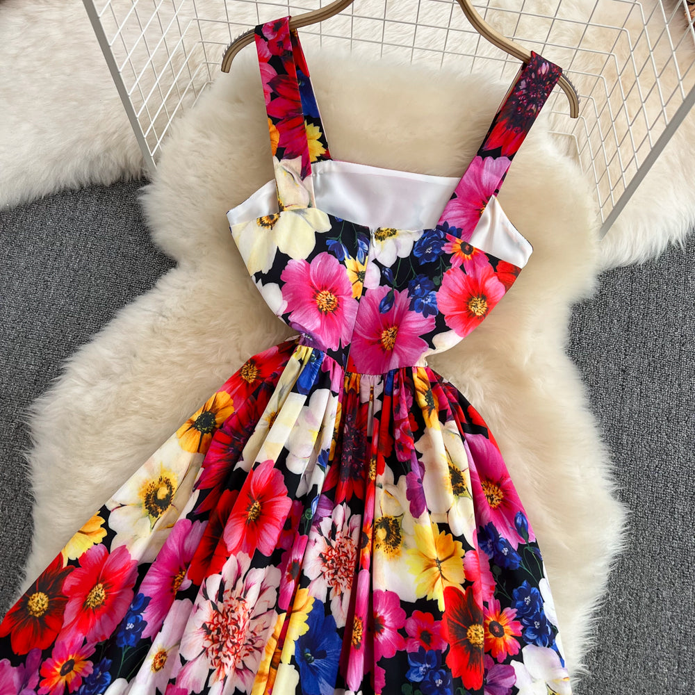 Sweet flower pattern short dress A line fashion dress    S475