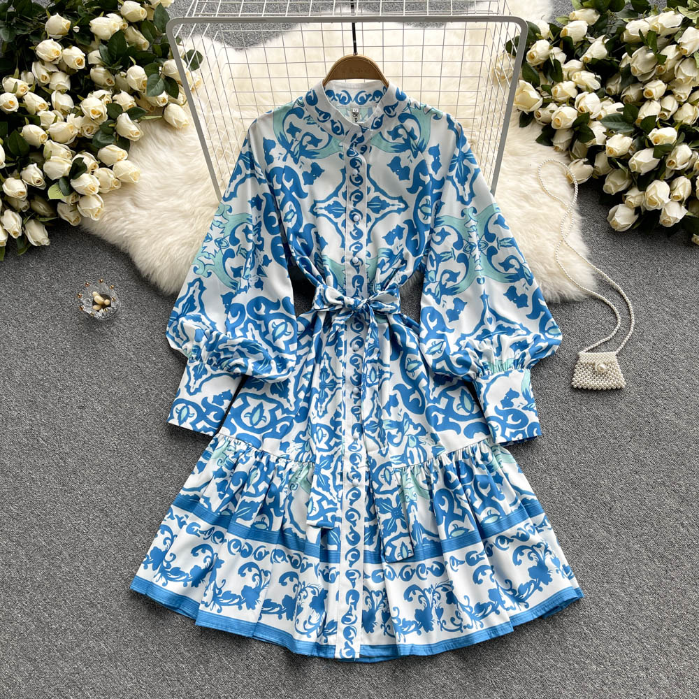 Stylish Printed Pattern Long Sleeve Dress     S225