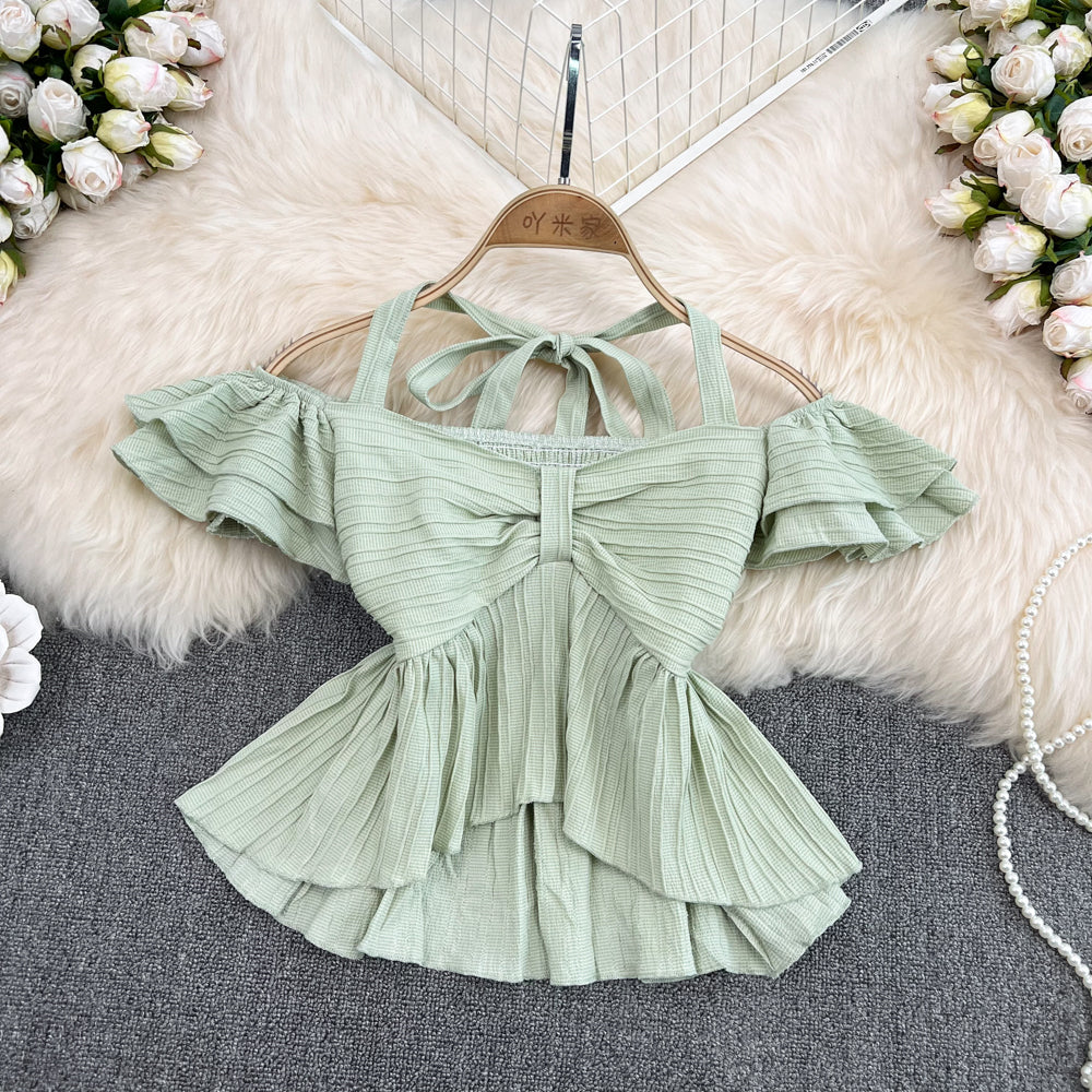 Cute crop top off shoulder tops      S317