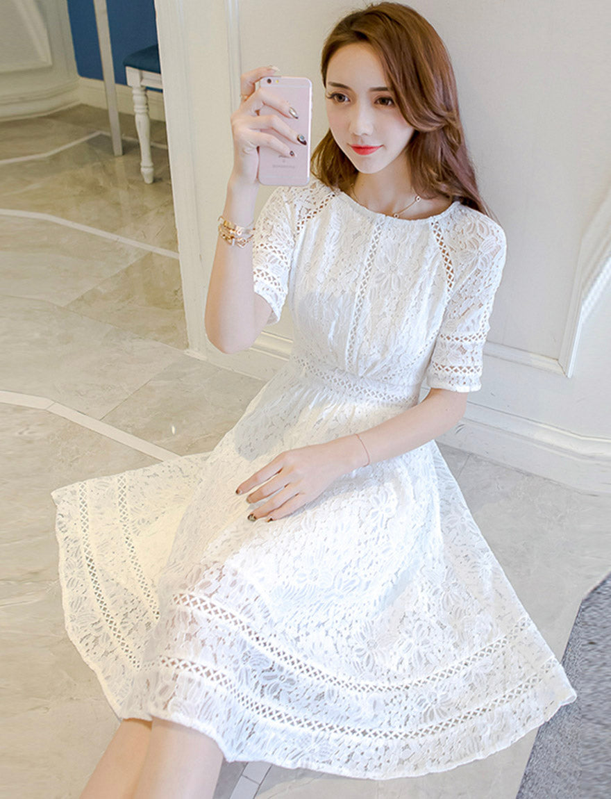 A line lace short dress summer dress     S131