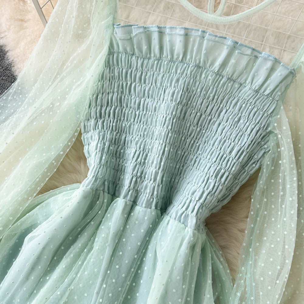 Green tulle long sleeve dress fashion dress      S172