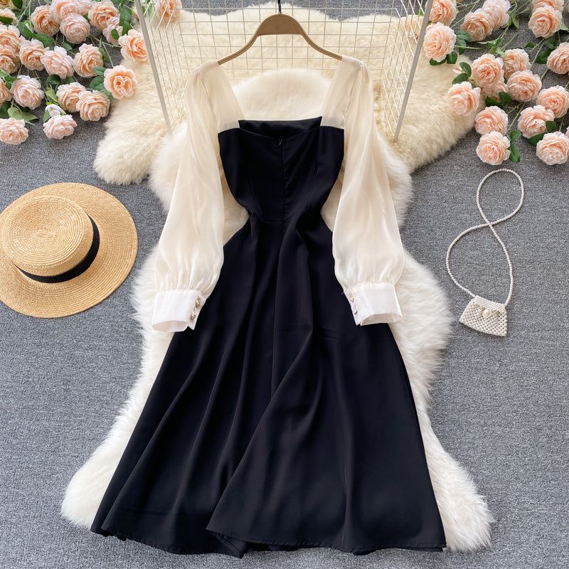 Black A line long sleeve dress fashion dress      S217