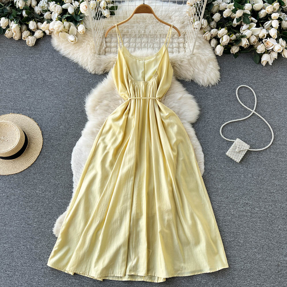 Yellow A-line short dress fashion dress    S303