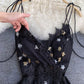 Black v neck tulle lace dress with stars sequins  S16