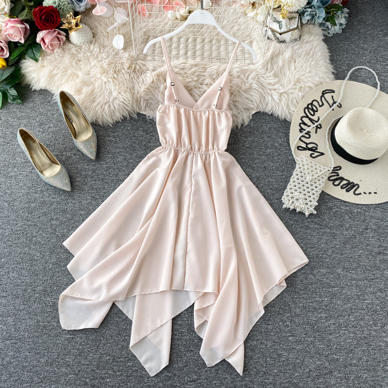 Cute A line v neck chiffon irregular dress    S378