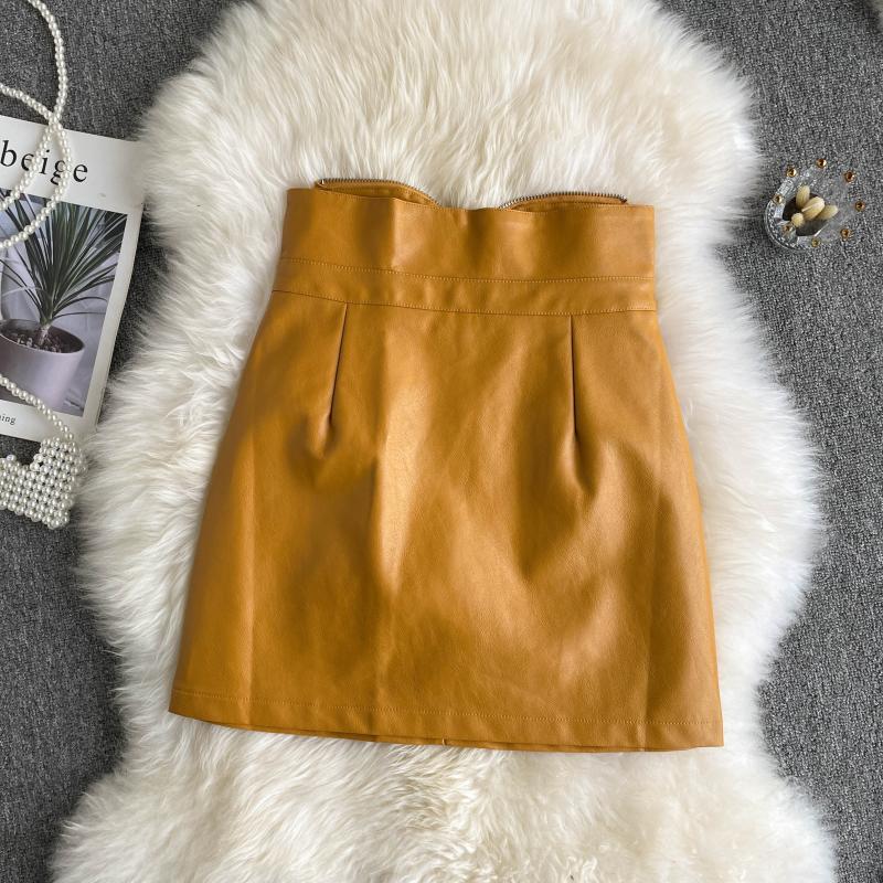 Simple PU leather skirt A line skirt     S522