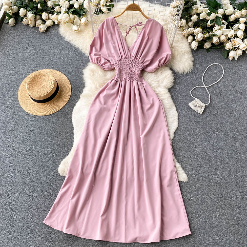 Cute V-neck A-line dress fashion dress    S306