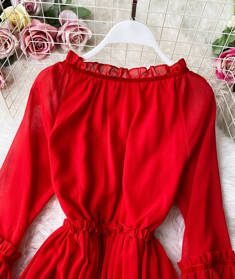 Red A line chiffon dress fashion girl dress    S129