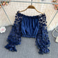 Cute Chiffon Flower Long Sleeve Top Crop Tops    S529
