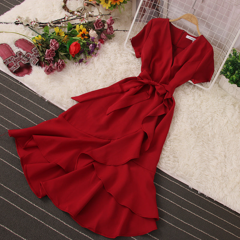 Cute V-neck short dress fashion dress    S298