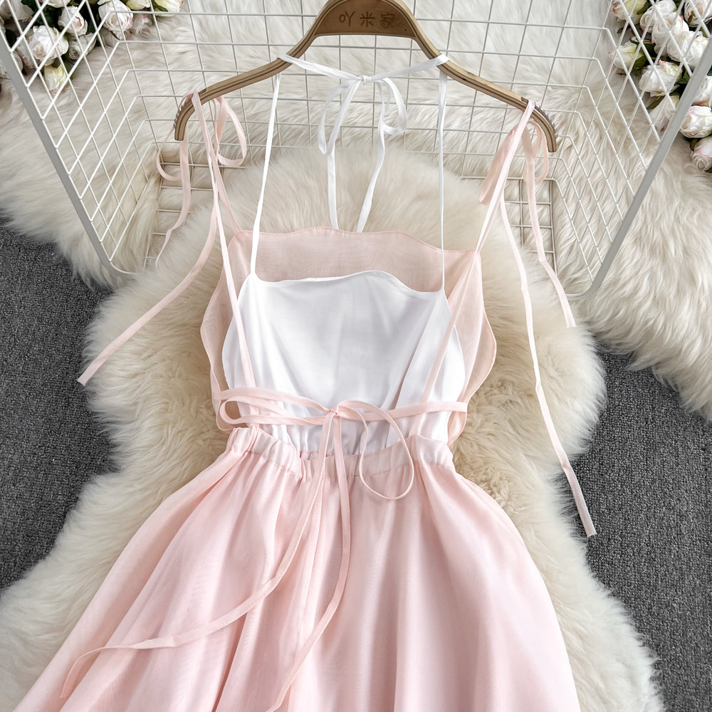 Pink tulle short backless dress fashion girl dress    S335