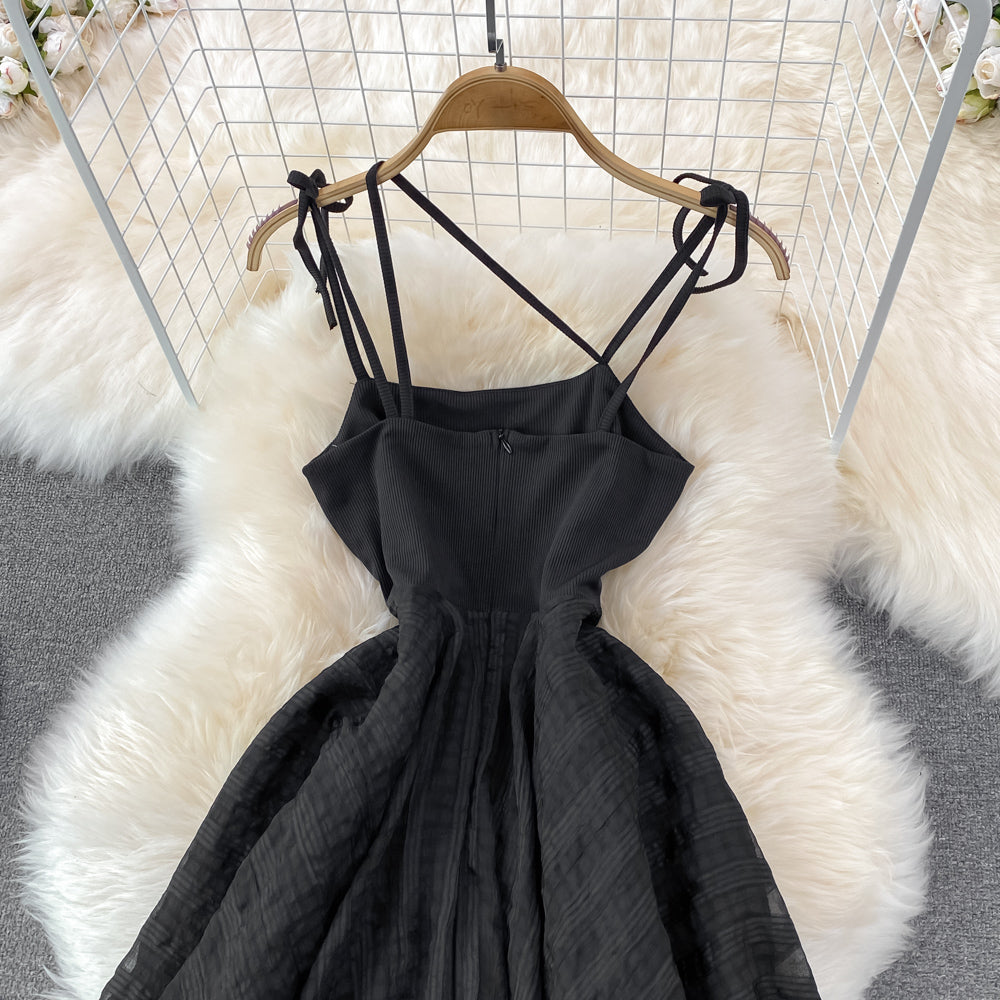 Black irregular backless dress A line fashion dress    S463