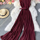 Stylish sleeveless jumpsuit slim fit pleated wide-leg trousers    S114