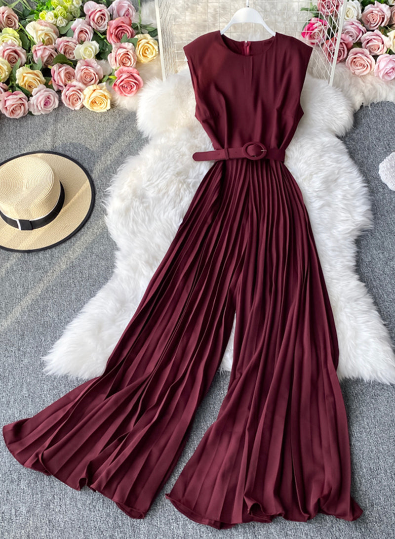 Stylish sleeveless jumpsuit slim fit pleated wide-leg trousers    S114