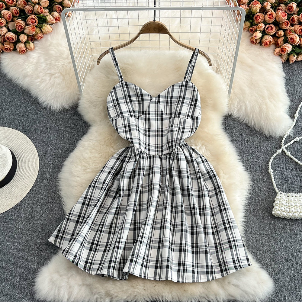 Cute A line plaid dress fashion girl dress     S418