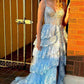 Light Blue Corset Lace Tiered Tulle Long Formal Dress         S2496