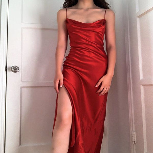 Red prom dress,spaghetti straps evening dresses     S2298