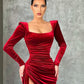 Charming Mermaid Long Sleeves Velvet Prom Dresses with Slit    S2385