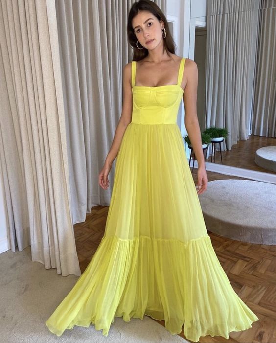 Long Prom Dresses 2023 Yellow Long Evening Gowns Formal Dress     S2331