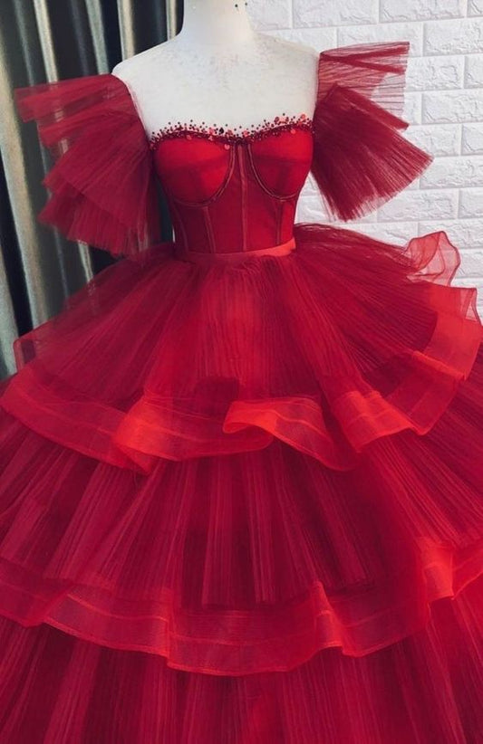 Long Prom Dresses Ball Gown Red Long Evening Gowns Formal Dress     S2330