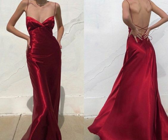 Red prom dress,spaghetti straps evening dresses     S2299