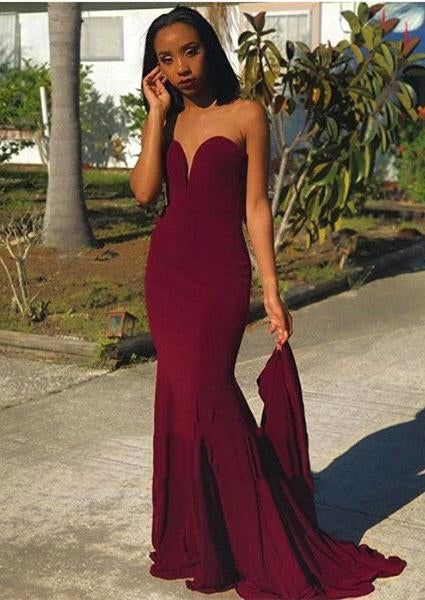 2023 Amazing Burgundy Sweetheart Mermaid Long African American Prom Dresses     S2354