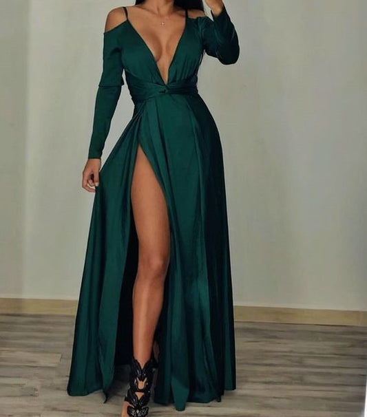 Spaghetti Straps Green Long Prom Dress   S2408