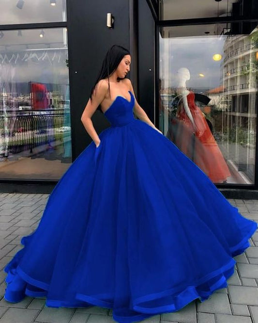 A line Royal Blue Prom Dresses Long Evening Gown    S2370