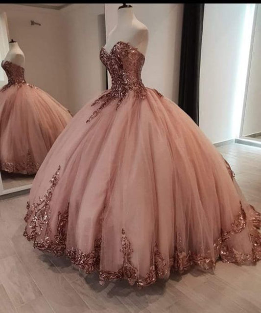 Pink Ball Gown Long Prom Dress With Train      S1155