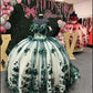 New Off The Shoulder 3D Flowers Emerald Green/ Burgundy Quicneanera Dress Sweet 15 Party Dress   S1804