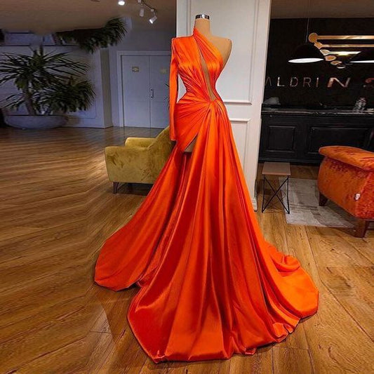 prom dresses 2023 side slit keyhole satin floor length evening dress gowns    S1691