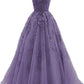 Burnt orange spaghetti strap prom dress, long tulle lace appliquéd women's party dress    S2032