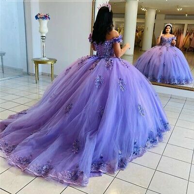 Purple Quinceanera Dresses Off The Shoulder Ball Gown 3D Floral Sweet 16 Dresses     S1633