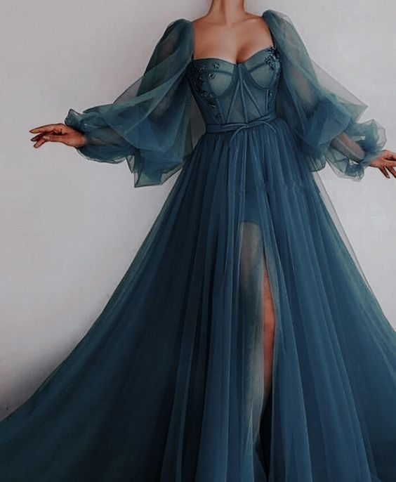 Long Sleeve Tulle Prom Dress Evening Dress   S773