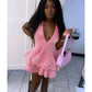 Pink Cocktail Dresses A-Line V-Neck Shiny Sequin Homecoming Dresses    S2035