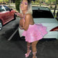 Pink Cocktail Dresses A-Line V-Neck Shiny Sequin Homecoming Dresses    S2035