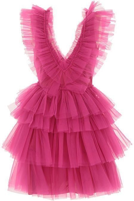 A Line Pink V Neck Tiered Homecoming Dress, Tulle Short Prom Party Dress    S1474