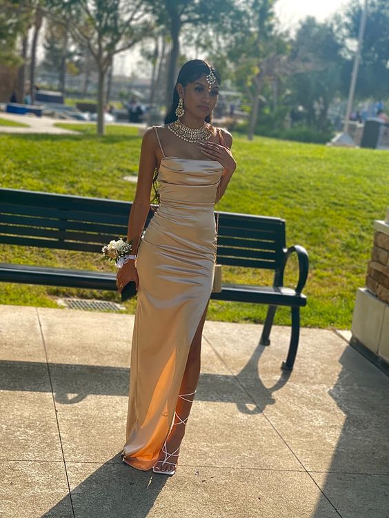 Fashion Long Champagne Prom Dresses, Sexy Graduation Evening Dress   S2286